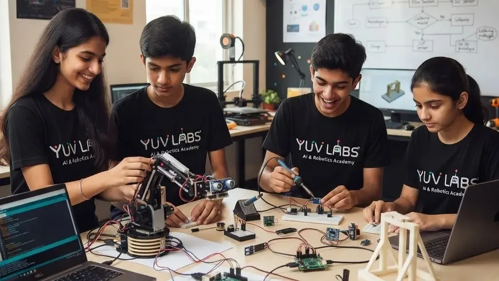Children building robotics